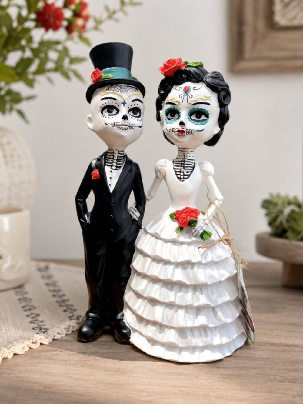 Día de los Muertos Bride & Groom Skeleton Wedding Figurine Statue NWT